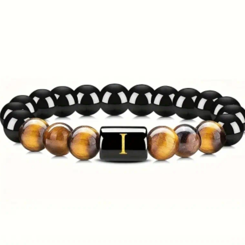 Men's tiger eye Initial Bead Bracelet